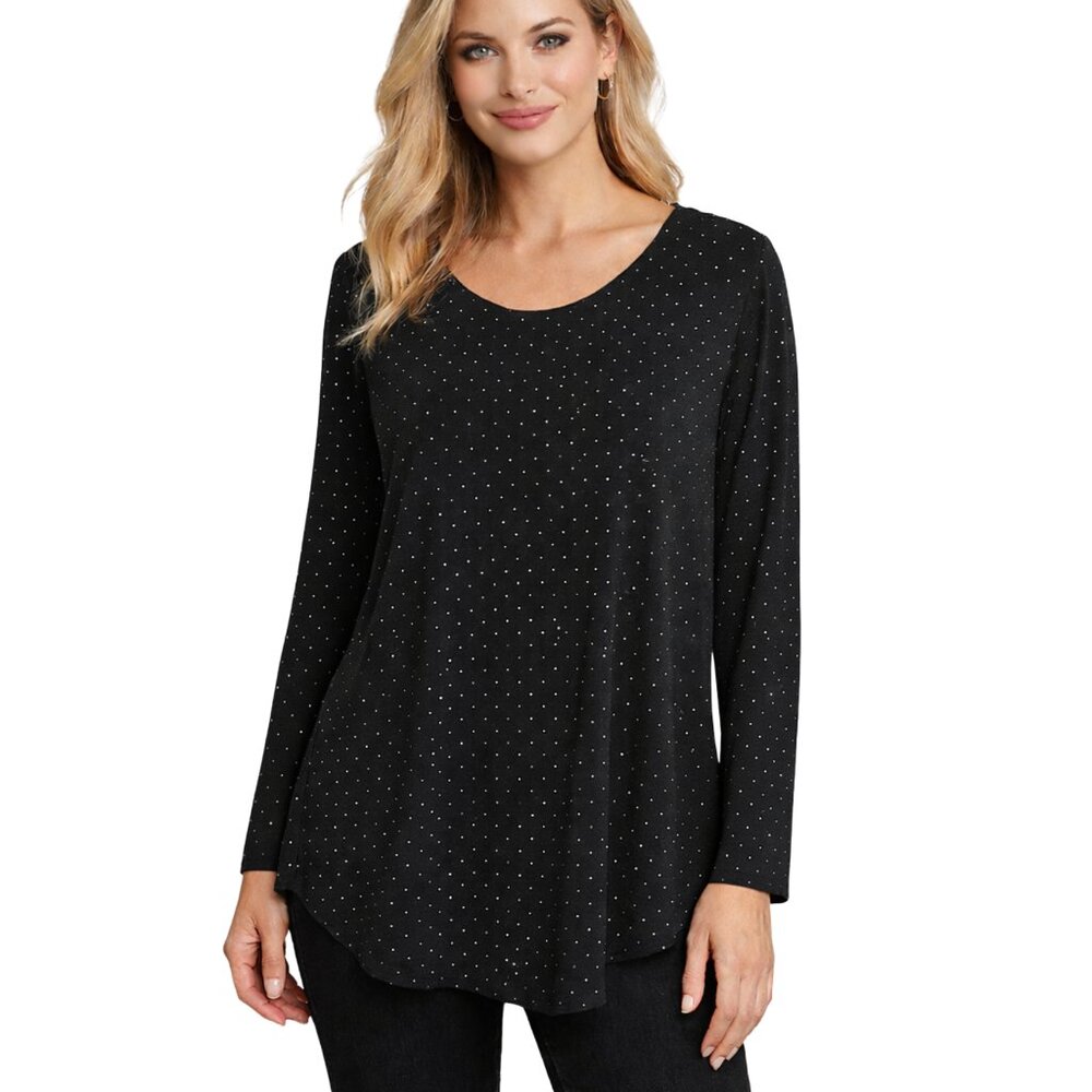 Karen Kane Black Beaded Top Women's Long Sleeve Tunic Blouse Large